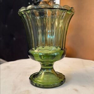 Elegant Green Glass Vase / Candy Dish / Compote